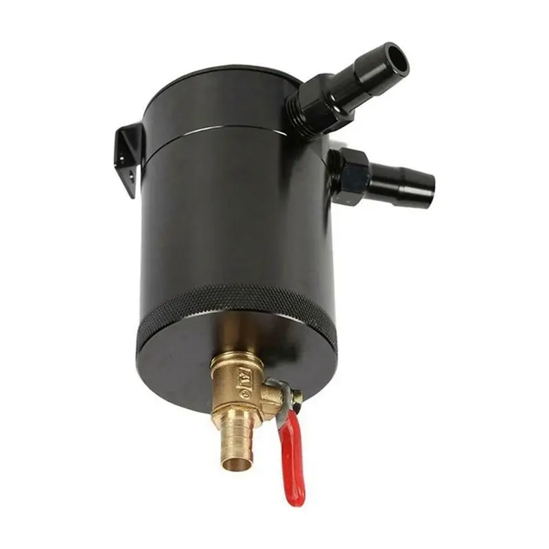 New-Dual-Channel Baffled Oil Catch Can 2-Port Universal Air-Oil Separator With Drain Valve Blow-By Oil Recovery Tank