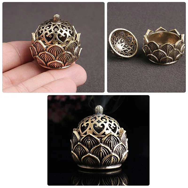 1Pc Decorative Incense Burner Retro Copper Small Lotus Incenser Holder Censer Desktop Ornament For Shop Office Home
