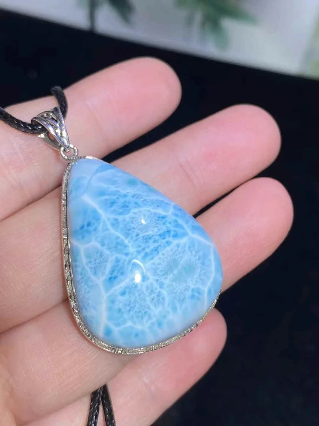 Natural Blue Larimar Water Drop Pendant Women Men 25.8*34.5mm Water Pattern 18K Gold Crystal Love Necklace From Dominia AAAAAAA