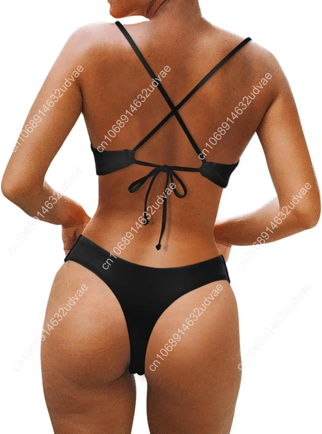 SUUKSESS Women High Waisted Thong Bikini Set Reversible String 2 Piece Swimsuit