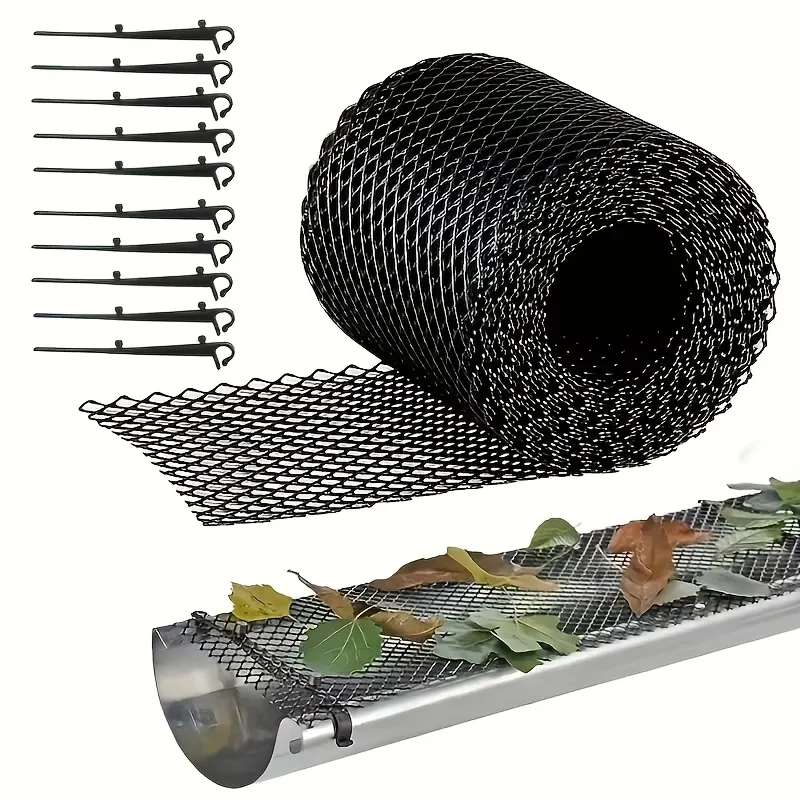 Durable Plastic Mesh Gutter Guard with Hooks and Accessories, Leaf & Twig Filter, Bird Barrier for Gutters and Downspouts