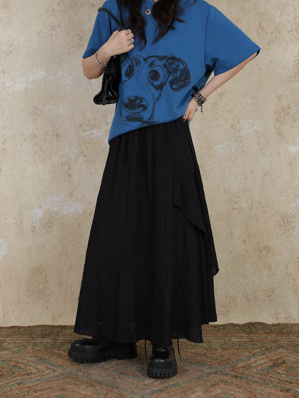 

Юбка-миди А-силуэта DR с расклешенным низом, завышенной талией, облегающая, летняя, женская, модная, из двух тканей, с цветочным кружевом