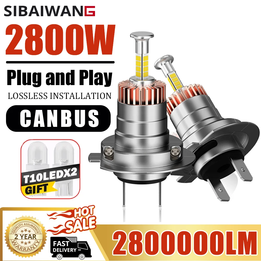 

2Pcs H7 LED Headlight Bulb Canbus 360 h7 led lamp 2800W 4 Side CSP Chip Mini Turbo Led Lights Auto Fog Lamps 12V Plug and play