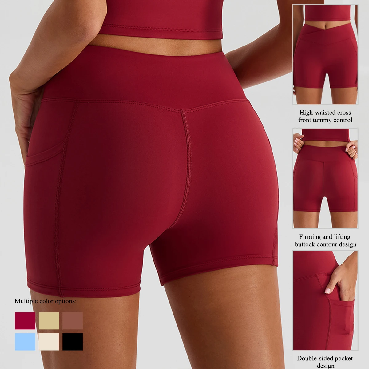 

Ctenkevet Pocket High Waist Yoga Shorts Women's Summer Skinny Sports Pants Female Butt Lift Quick-Dry Gym Running Sweatpants