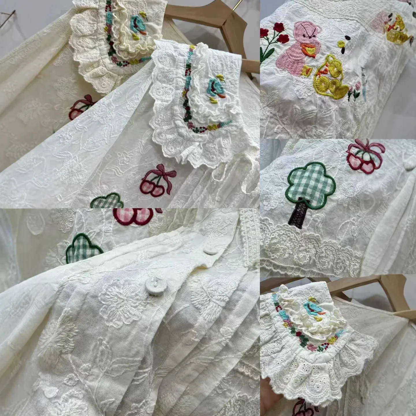 Japanische Süße Mori Mädchen Cartoon Stickerei Baumwolle Puppe Shirts Frauen Frühling Nette Peter Pan Kragen Langarm Casual Bluse Tops