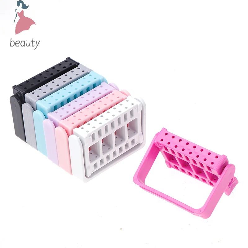 16 Holes Nail Drill Bits Holder Stand Display Nail Grinding Tool Showing Foldable Organizer Container Manicure Drill Accessory