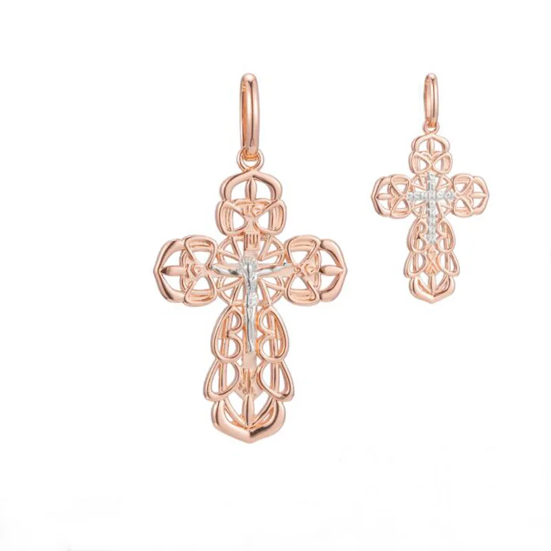 FJ Mens New White Cross Women 585 Rose Gold Color Necklace Pendants