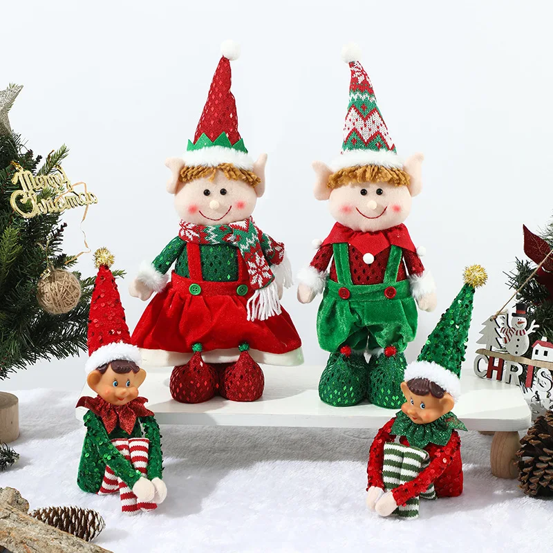 

New Creative Christmas Decoration Sitting Red and Green Elf Retractable Doll Window Display Standing Ornament