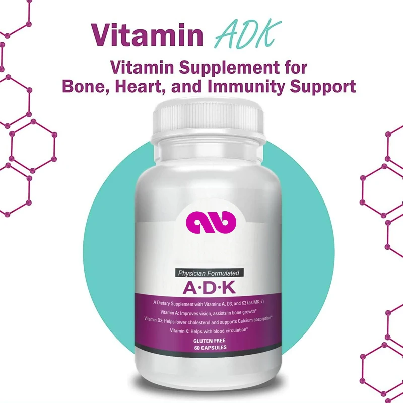 

ADK Vitamin Supplement 5000 IU - Promotes Bone Health and Calcium Absorption | Gluten Free, 60 Capsules