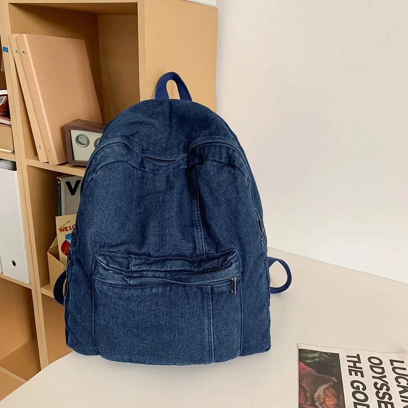 Bolsa de ombro feminina com emenda de cores contrastantes, mochila jeans, simples e casual, nova moda artística, 2024