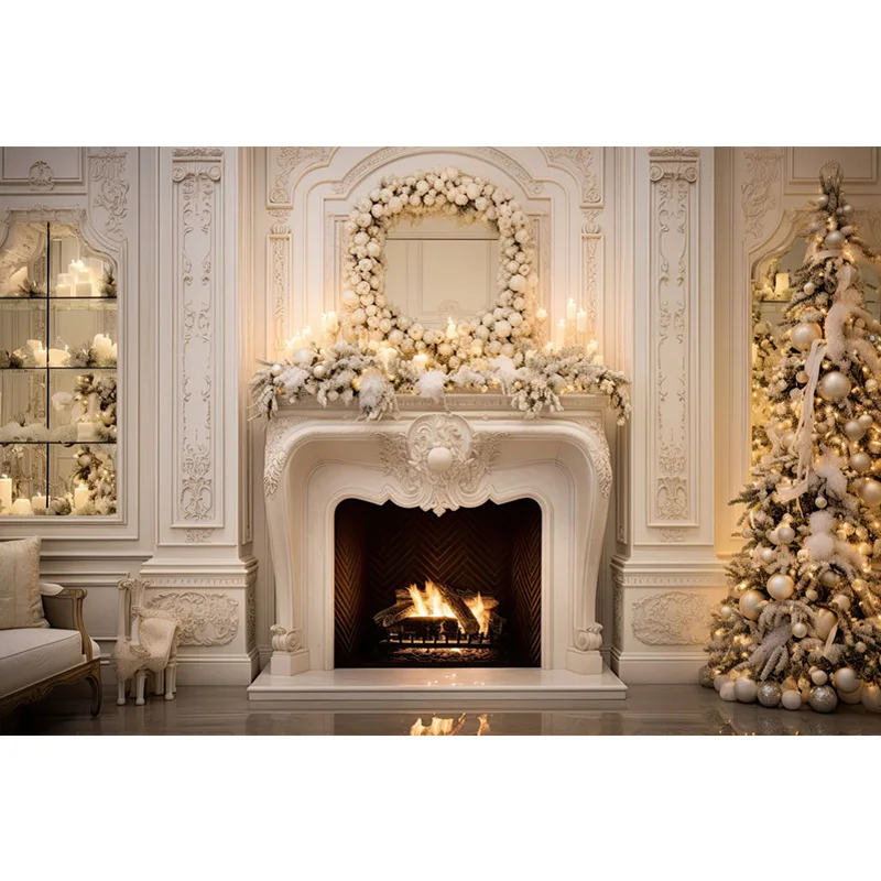 Winter White Elegant Communion Candle Backdrop for Photography Castle Cream Fireplace Decor Kids Adult Portrait Photo Studio