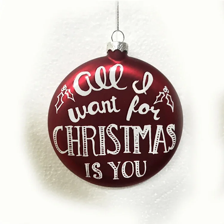 Christmas glass ball ornaments pendant gifts foreign trade store layout creative export 10cm red letter flat ball