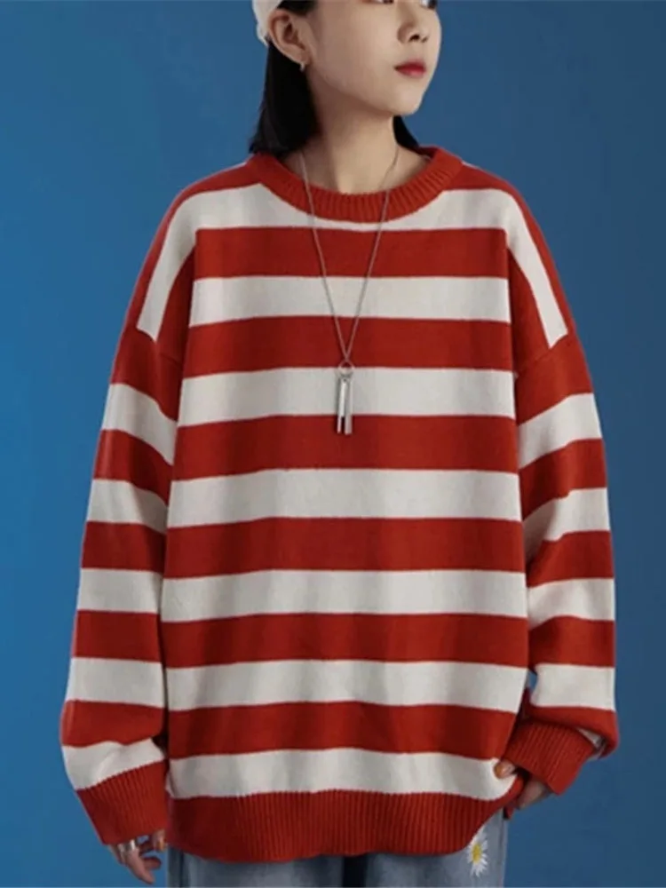 Women Sweater Winter Pullovers Woman Striped Sweater Casual Jumper Oversize Couple Harajuku Shirt Warm Pullover Sueter De Mujer