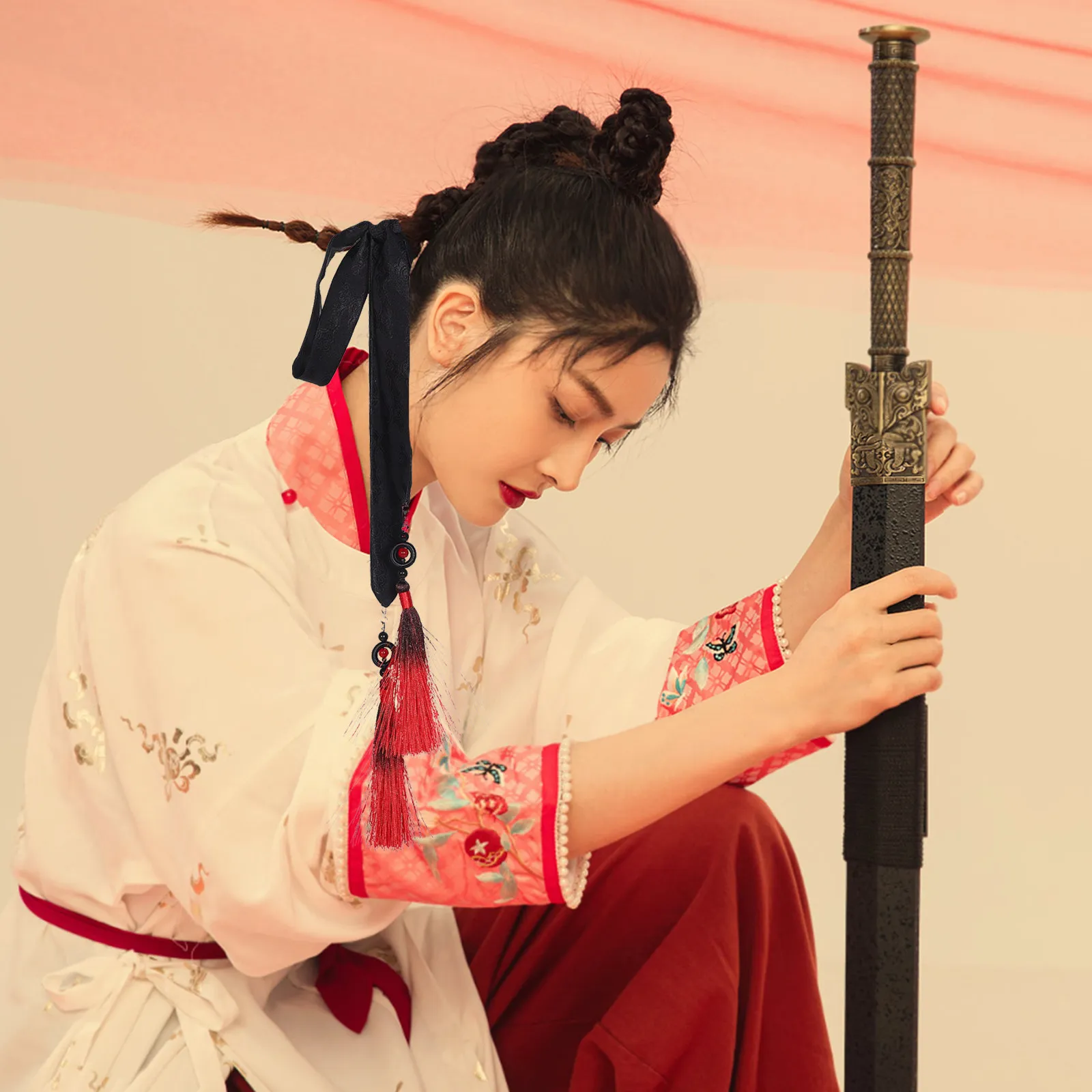 Chinese Style Headband Strap Hanfu Costume Accessory Beads Hair Rope for Braiding Cosplay Ties Ornaments Chic