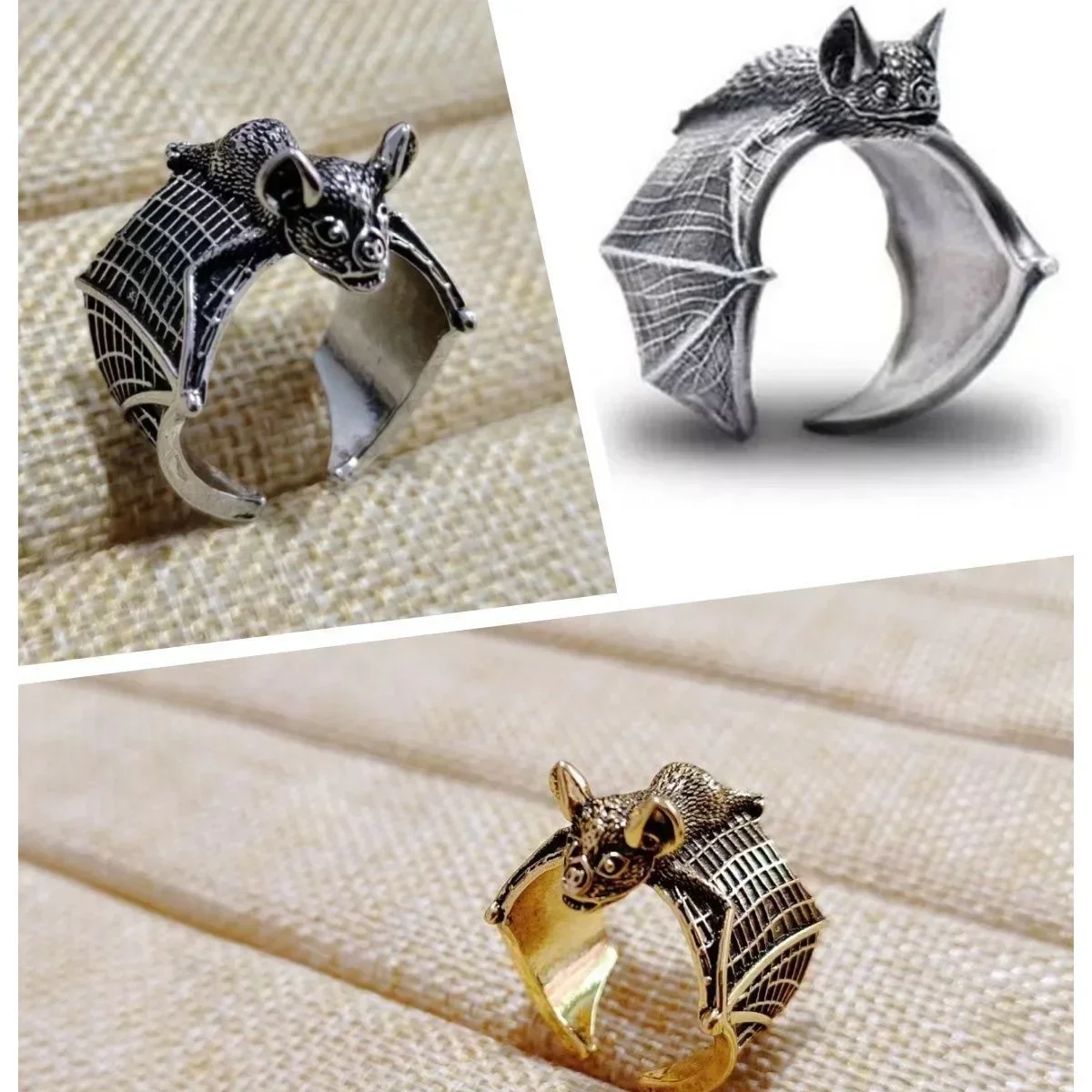 

Vintage Halloween Black Bat Finger Rings Fashion Punk Adjustable Bat Ring For Women Men Bat Open Ring Party Cosplay Jewelry Gift