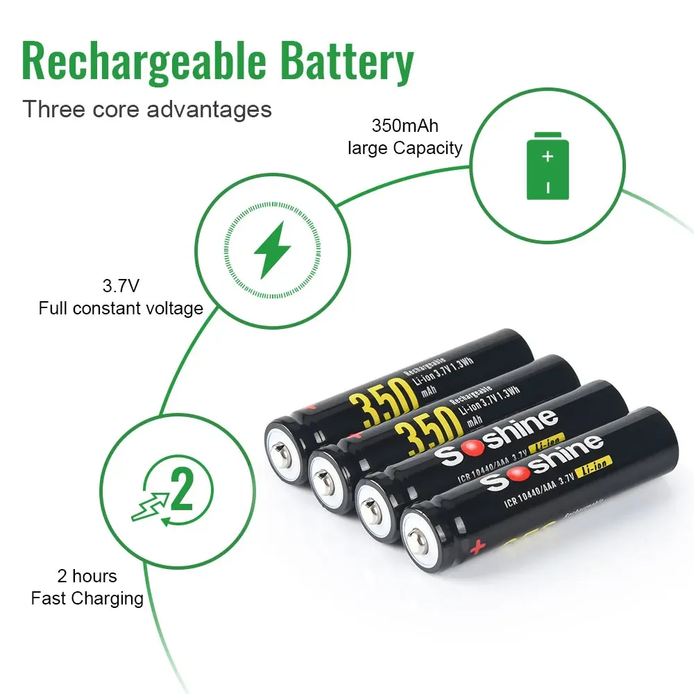 Soshine 350mAh 10440 Baterie litowe 3,7V AAA 350mAh Akumulator litowo-jonowy 10440 Bateria do konsoli do gier Rejestrator Zabawka