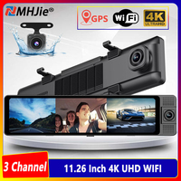 4K Dash Cam 3 Channel Rearview Mirror Front Inside Rear 2K+1080P+1080P WiFi GPS Dual Lens Car Dvr Camera Infrared Night Vision