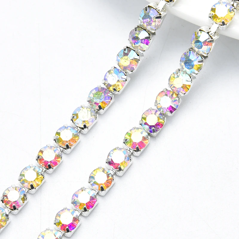 SS38 8mm Gold Silver Claw Metal Rhinestone Cup Chain Glass AB Crystal Trim Sew On Clothing Shoes Jewelry DIY Fashion Accessories