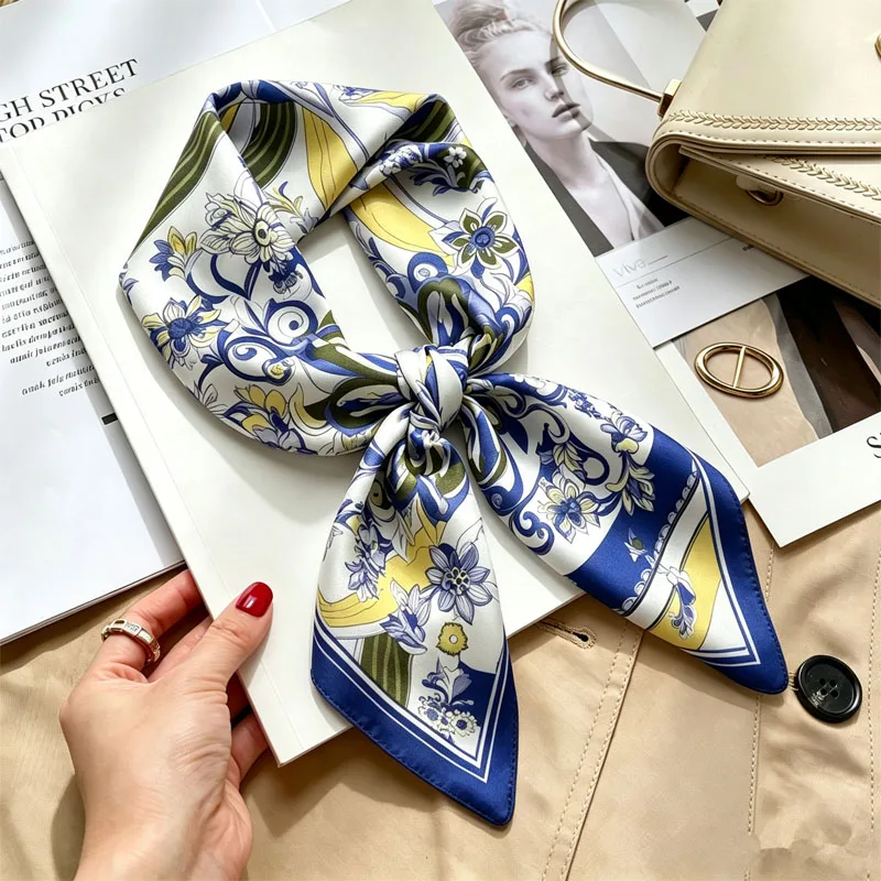 Ladies Handkerchiefs Hair Silk Scarf 70*70cm Print Satin Square Silk Scarves Shawls Women Luxury Brand Designer Hijab Headband - view 6
