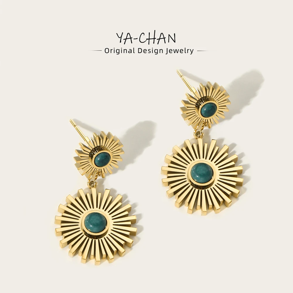 YACHAN Vintage Steampunk Geometric Drop Earrings for Women Golden Stainless Steel Gothic Aesthetic Trend Jewelry