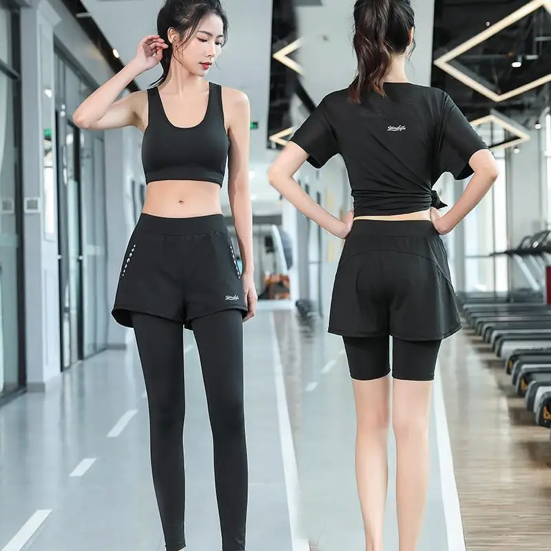 

Спортивные брюки для йоги больших размеров, женские длинные брюки для фитнеса, облегающая спортивная одежда из двух предметов для бега на семь футов, большие размеры