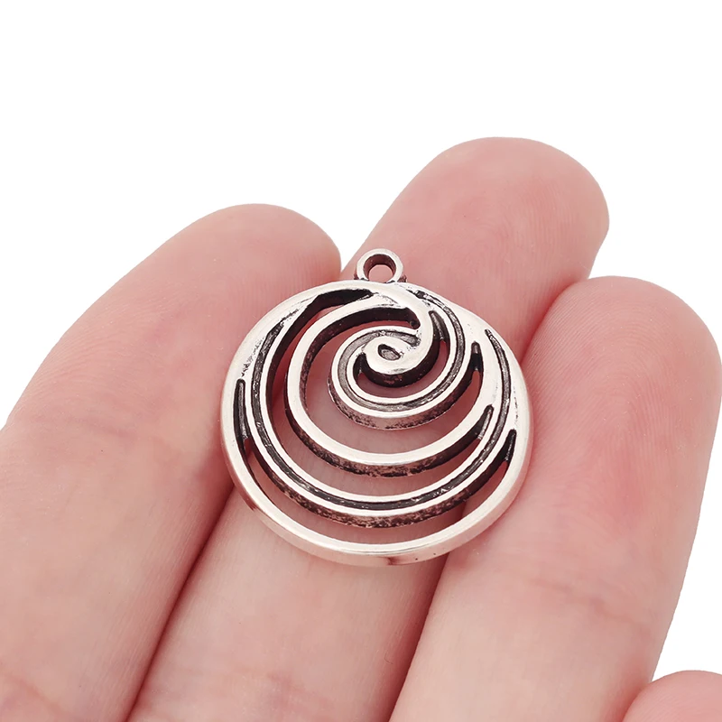 20 Pieces Silver Color Swirl Spiral Vortex Circle Charms Pendant For DIY Necklaces Jewelry Making Findings Supplies Accessories