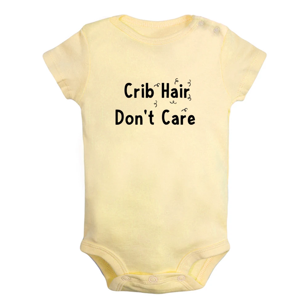 

New Crib Hair Don't Care Fun Graphic Baby Bodysuit Cute Boys Girls Rompers Infant Short Sleeves Jumpsuit Newborn Soft Clothes