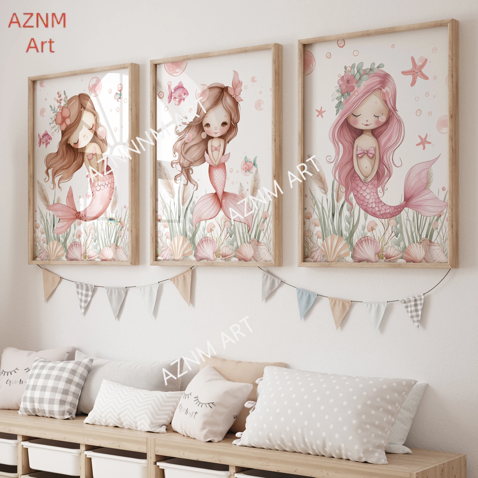 1/3PCS ，Pink Dream Undersea Mermaid Wall Art Prints Canvas Painting Poster Picture For Living Bedroom Kids Room Home Decor