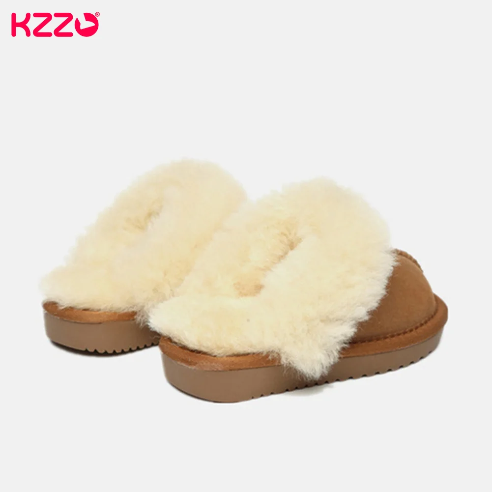 KZZO naturalna kożuch dla dzieci kapcie futrzane moda zima dzieci ciepłe kapcie miękka wełna kapcie domowe chłopców dziewcząt antypoślizgowe