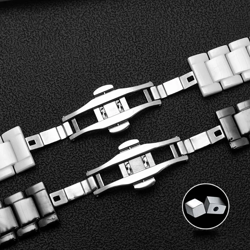 20*11 مم 18*10 مم 16*8 مم سوار ساعة سيراميك عالي الجودة لإكسسوارات ساعات GC للرجال والنساء، توصيل باللونين الأسود والأبيض