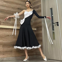 New Ballroom Dance Competition Dresses For Women Black White Single Sleeved Practice Clothes Waltz Modern Dance Clothes DN14724