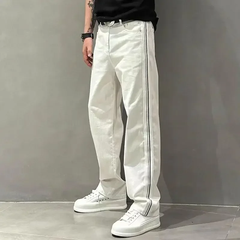 

Trousers White Straight Male Cowboy Pants Retro Jeans for Men Classic Cheap Denim Aesthetic Stylish Baggy 90s Streetwear Loose