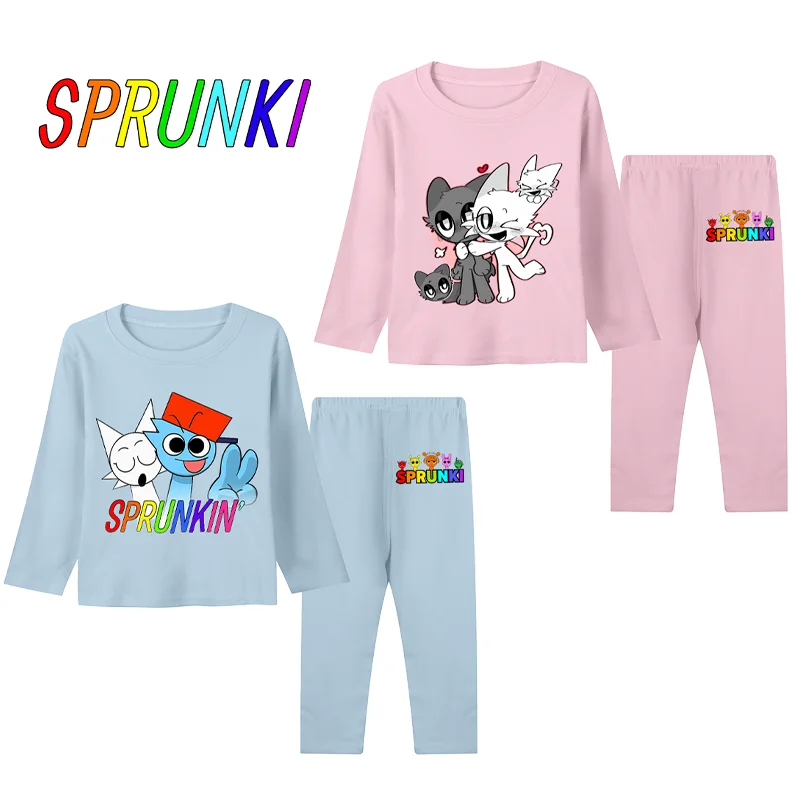 

Пижамы Sprunkis с длинными рукавами, ночная рубашка с мультяшным принтом, теплая домашняя одежда на весну и осень, мягкая одежда для мальчиков и девочек, подарки на день рождения