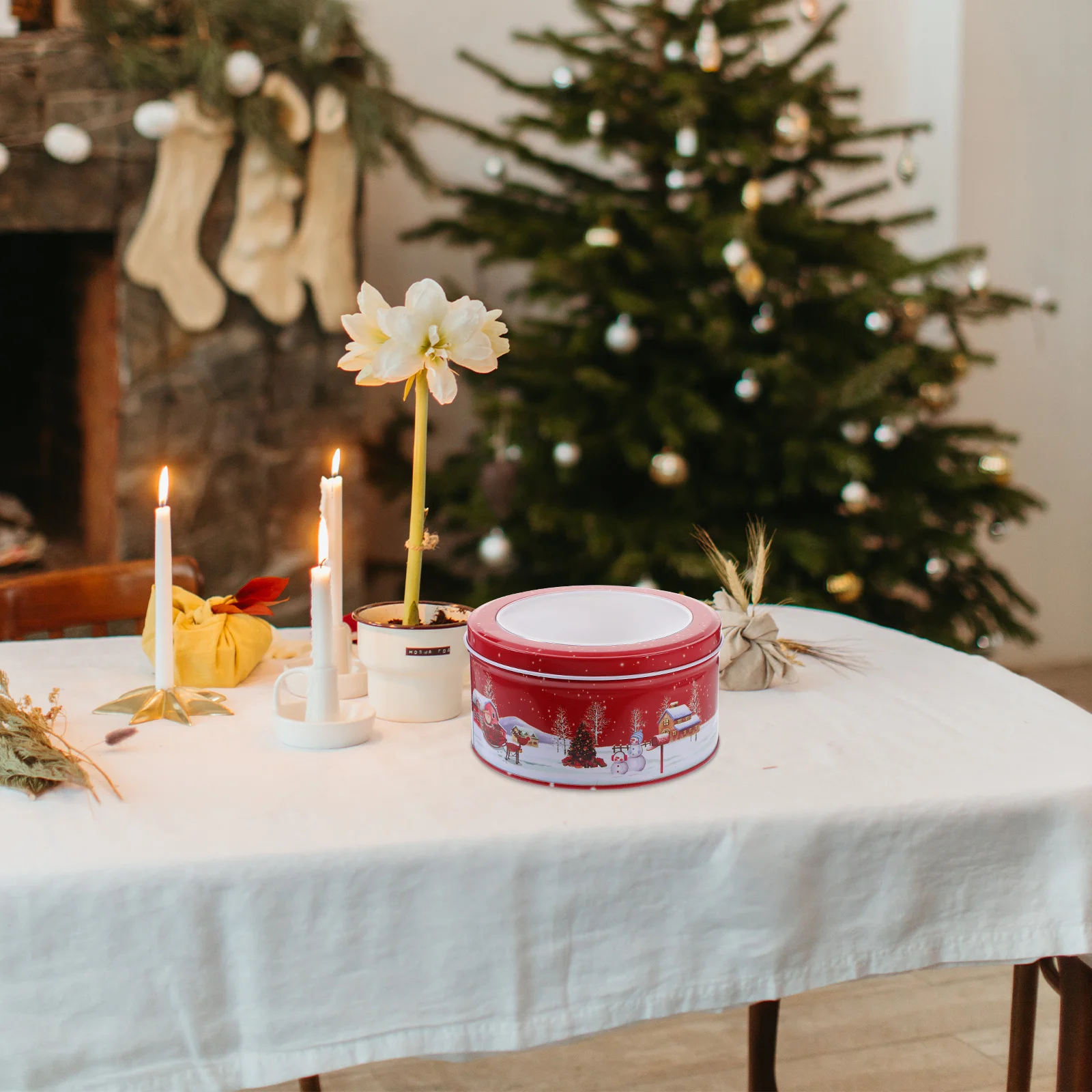 

1pc Tinplate Cookie Box Christmas Candy Storage Container Biscuit Tin Xmas Gift Packaging Decor Holiday Treat Case