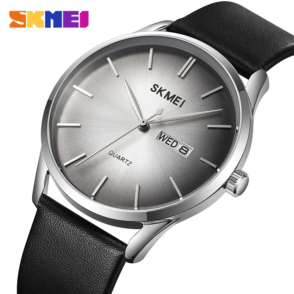 

SKMEI Sports Watches for Men Fashion Minimalist Ultra Thin Quartz Wrist Watch Business Leather Date Week Display Male Clock