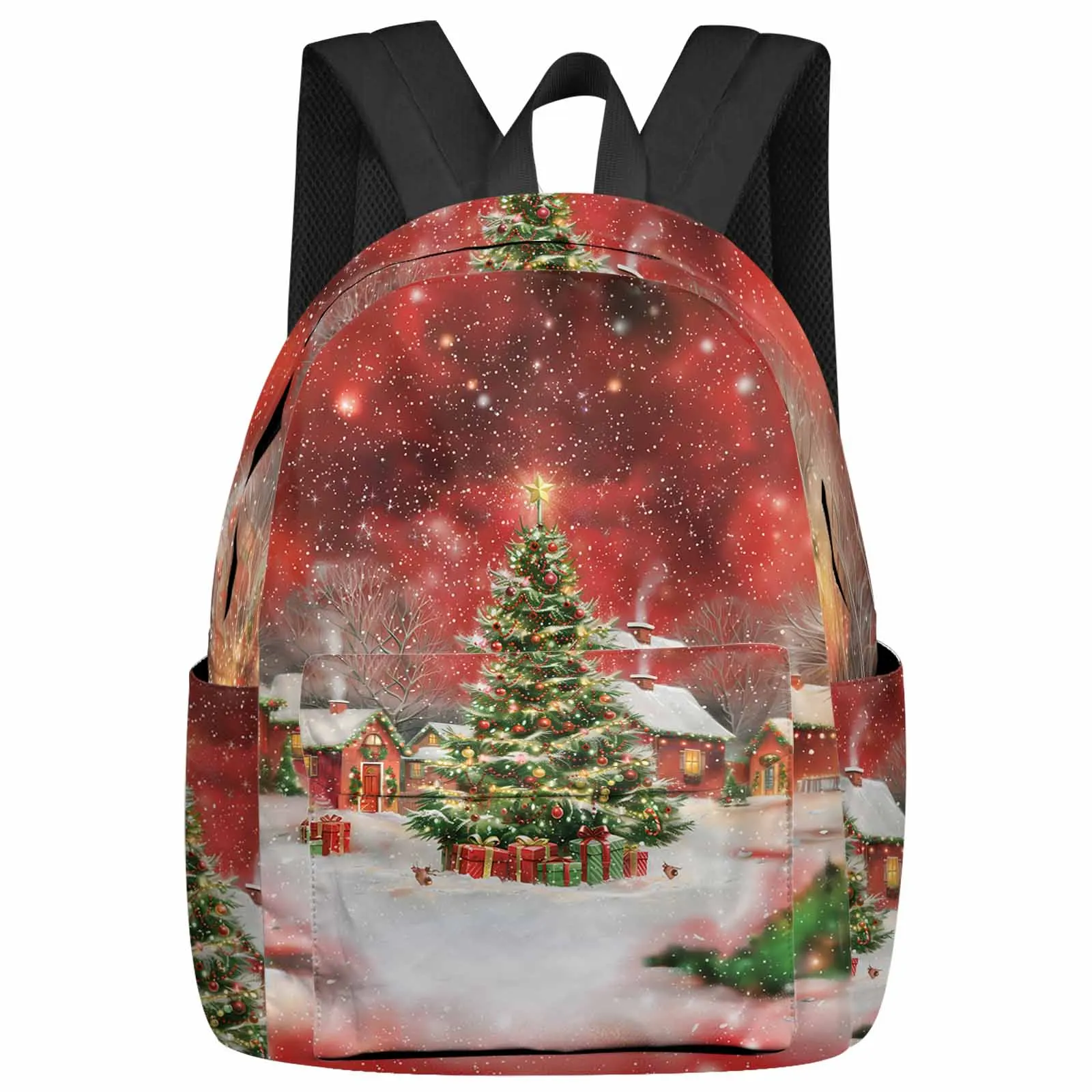 

Christmas Tree Snow View Cottage Street Light Large Capacity Backpack Men Laptop Bags High School Teen College Girl Student