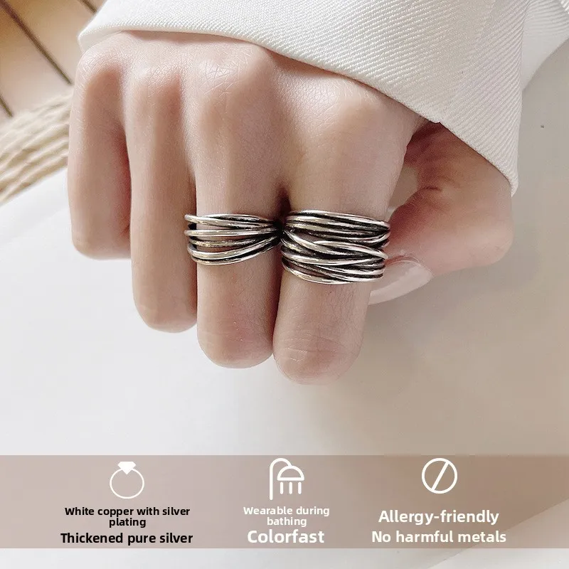 Pierścionek w stylu retro z tajskiego srebra próby 925, nieblaknący, ekskluzywny pierścionek z biżuterią Faion, designerski, transgraniczny, ręcznie robiony dodatek.