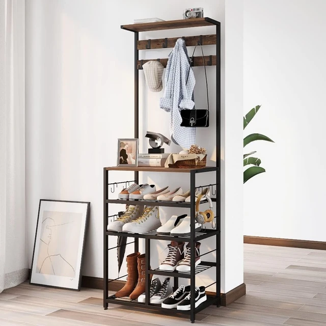 Vintage Large 5 Tier Coat Racks with Console Table Entryway Coat Rack Freestanding Shoes Rack for