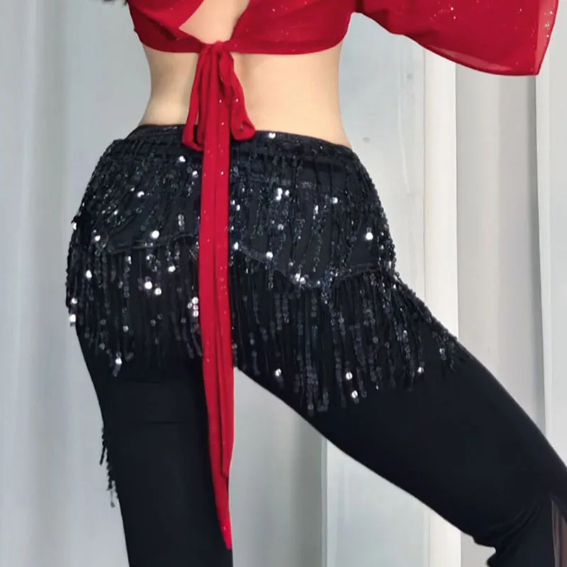 Jupe écharpe de hanche de danse du ventre brillante pour femmes, paillettes, fesses, ceinture enveloppante, tenue de fête de Concert Rave, Costume de scène