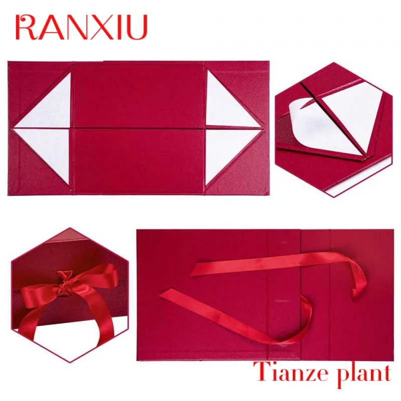 Kunden spezifischer Druck Luxus gebunden rot faltbare Papier boxen mit Band bogen Magnet deckel Box Verschluss Weihnachts verpackung Geschenk box