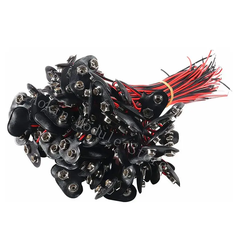 20pcs/lot T Type 9V Battery Clip Connector T-Type 9 Volt Battery Buckle Connector Long Cable Hard Shell Black Red Connector