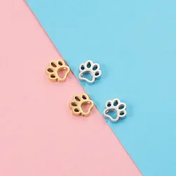 10Pcs/Lot Stainless Steel Dog Paw Small Hole Bead  For DIY Jewelry Making Necklace  Bracelet Accessories