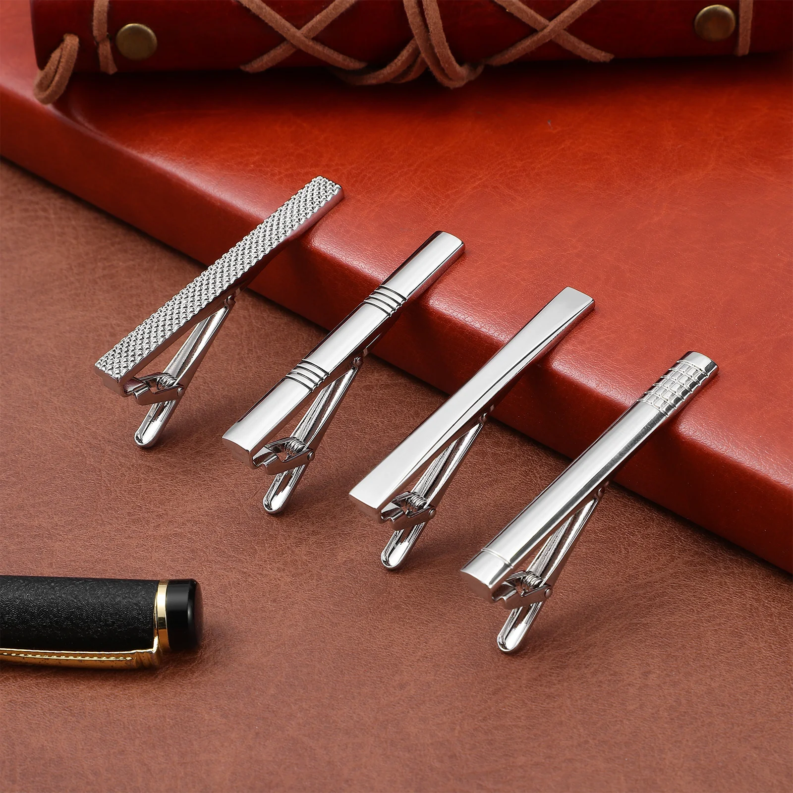 

4 pcs Tie Clips For Men Minimalist Metal Clasps Strong Spring Secure Hold Business Formal Wear Suit Accessories Gift For Father