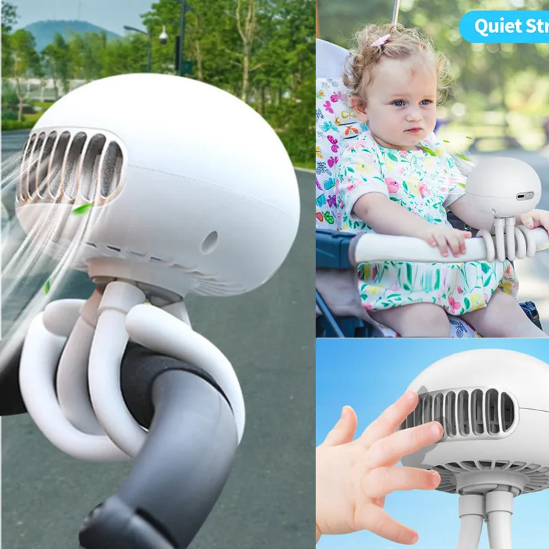 

Child Baby Stroller Fan 4000mAh Portable Bladeless USB Rechargeable Silent Outdoor Mini Handheld Fan Jellyfish Fan Folding