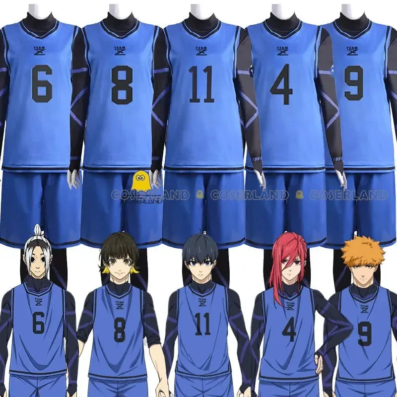 

Anime Blue Lock No.11 Football Jersey Isagi Yoichi Cosplay Costume Wig Chigiri Hyouma Sportswear Team Z No.4 Bachira Meguru Men