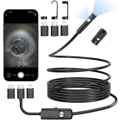 2026 Newest 3.5MP Dual Lens Endoscope for iPhone Android, 5M 10M Dual Port Waterproof Borescope Inspection Camera for Car