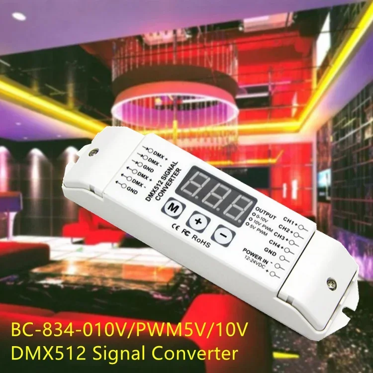 Imagem -05 - Conversor do Sinal do Redutor do Sinal Bc834 010v Pwm 5v Pwm 10v Dmx512 4ch Dmx512 1990 Sinal a 0-10v Pwm 10v Pwm 5v 12v 24v