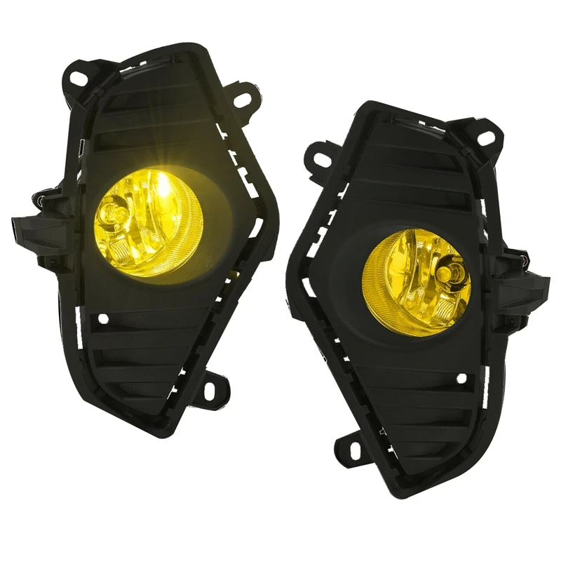 Car Front Bumper Yellow Fog Light Driving Lamp Kit Bezel Covers & Harness Switch For 2019 2020 2021 Toyota RAV4