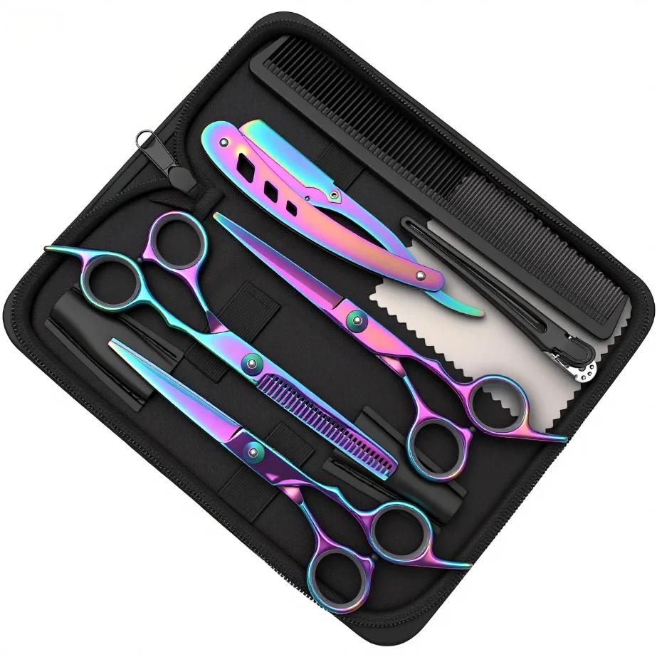 

6.0'' Hair Scissors Cutting Thinning Shears Hairdressing Haircut Razors Comb Set Salon Barber Home Sharp DIY 440 Stainless Steel