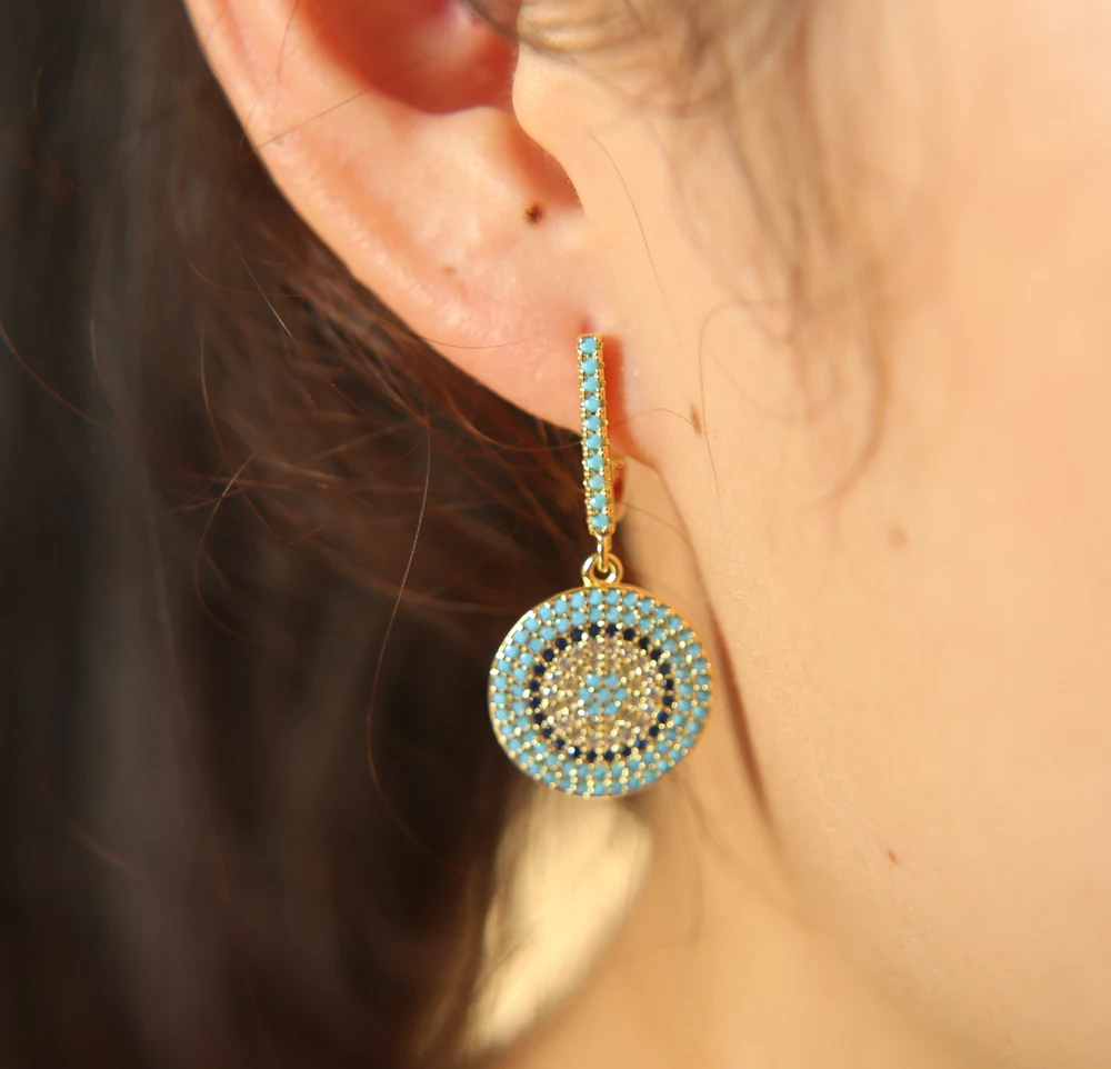 2022 high quality beautiful women clip nano blue micro pave round charm earring